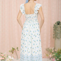 Floral Smocked Ruffle Detail Sleeveless Midi Dress