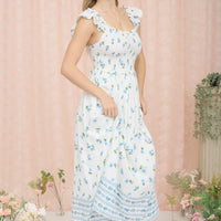 Floral Smocked Ruffle Detail Sleeveless Midi Dress