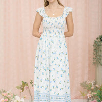 Floral Smocked Ruffle Detail Sleeveless Midi Dress