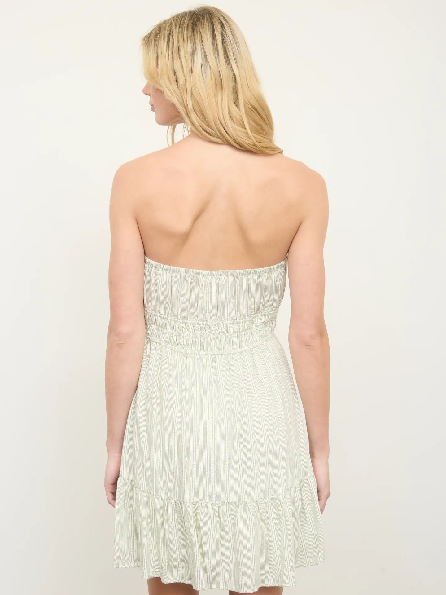 Stripe Strapless Front Tie Detail Mini Dress