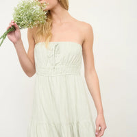 Stripe Strapless Front Tie Detail Mini Dress