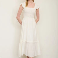 Mock Button Down Smocked Ruffle Detail Midi Dress