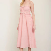 Stripe Spaghetti Strap Keyhole Ruffled Midi Dress