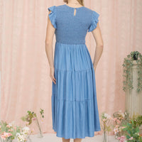 Front Tie Tiered Midi Dress