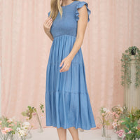 Front Tie Tiered Midi Dress