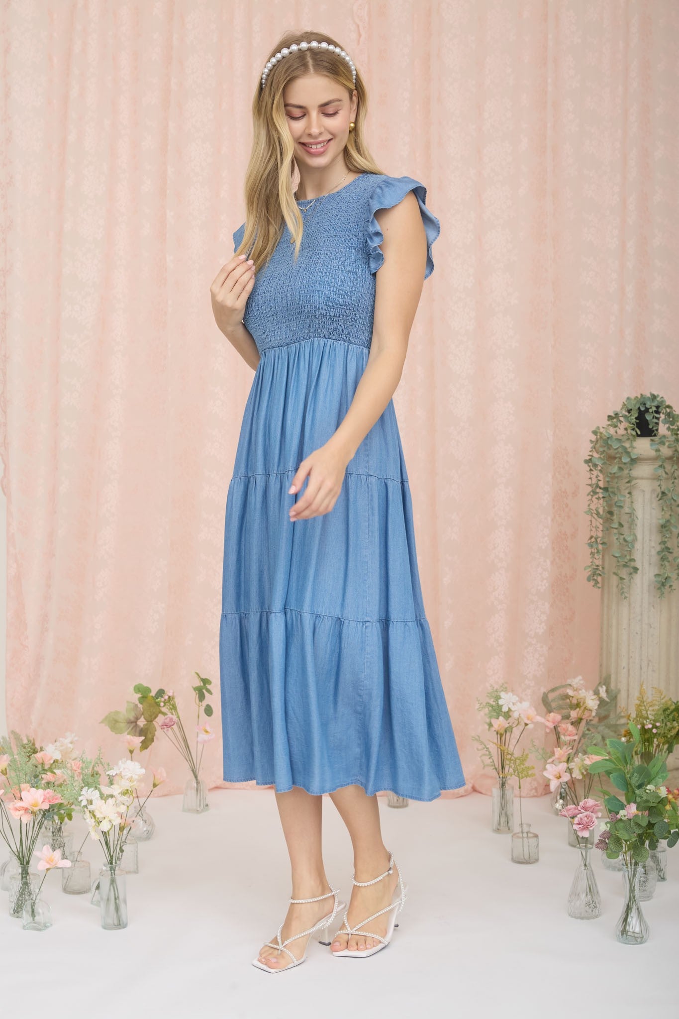Front Tie Tiered Midi Dress
