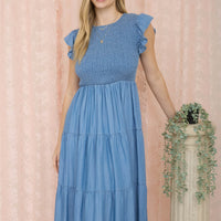 Front Tie Tiered Midi Dress