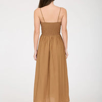 Smocked Basque Waist Spaghetti Strap Midi Dress
