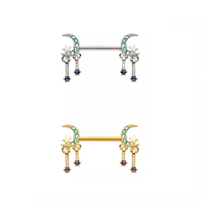 Croissants de lune avec étoiles Nipple Barbell