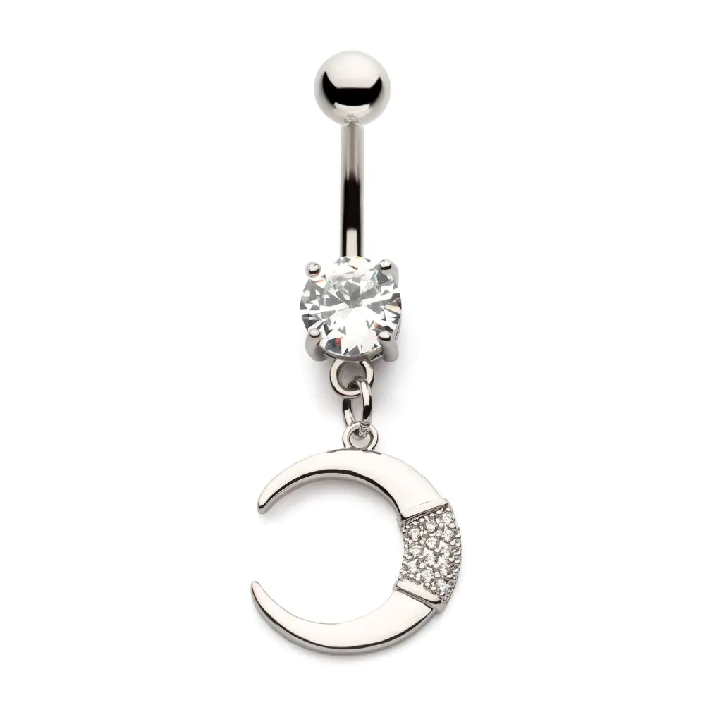 Crescent Moon With Pave CZ Inlay