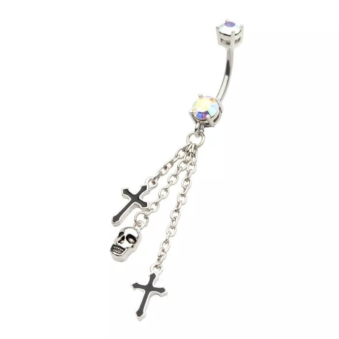 Cross And Skull Chain Dangle Navel