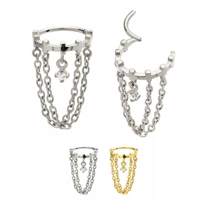 18g Cross Hoop 2 Chains With Prong CZ