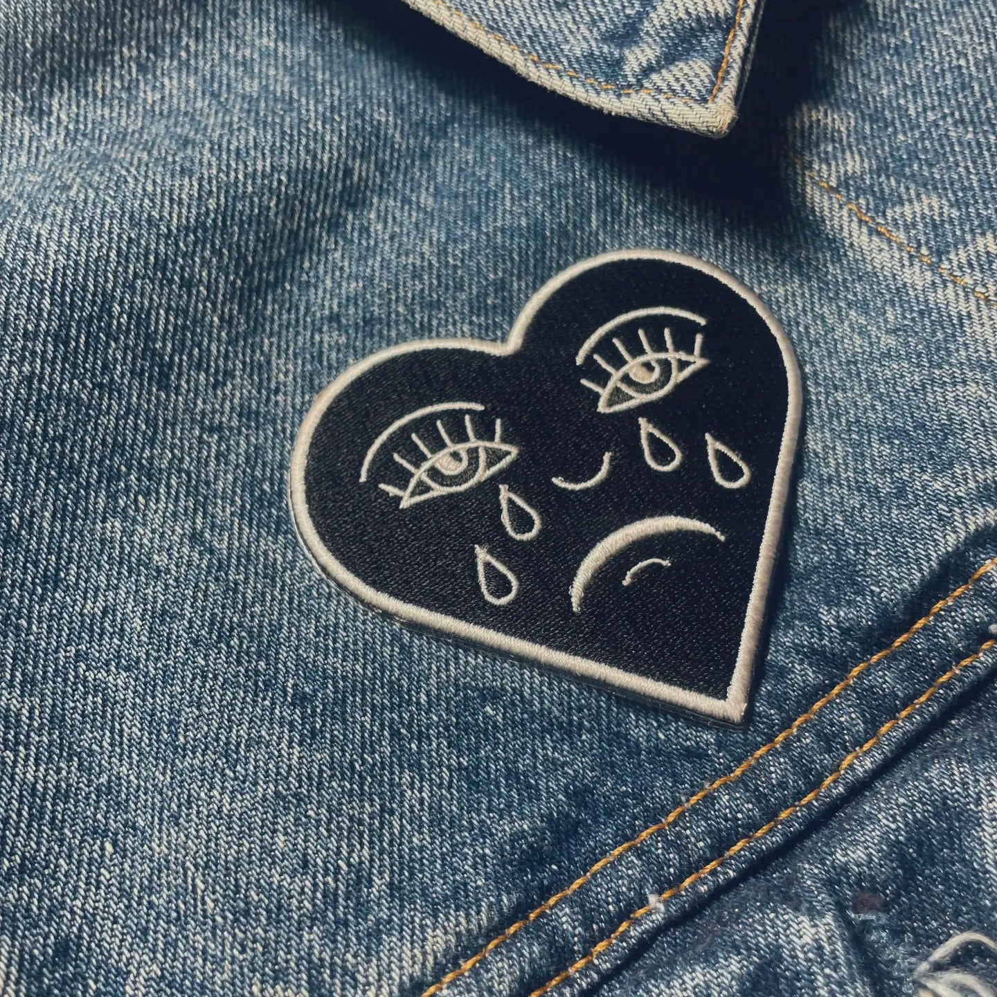 Embroidered Iron-On Patch - Crying Heart