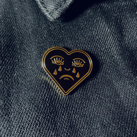 Enamel Pin - Black and Gold Crying Heart