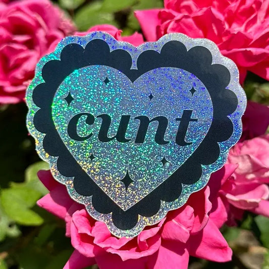 Cunt Scalloped Heart Glitter Sticker