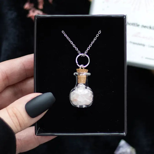 Love Rose Quartz Crystal Chip Potion Bottle Necklace