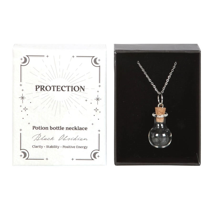 Protection Obsidian Crystal Chip Potion Bottle Necklace