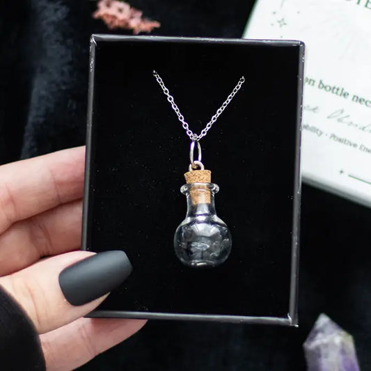 Protection Obsidian Crystal Chip Potion Bottle Necklace