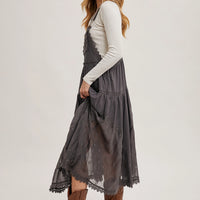 Lace Embroidered Tulle Bib Maxi Dress