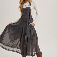 Lace Embroidered Tulle Bib Maxi Dress
