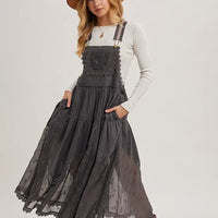 Lace Embroidered Tulle Bib Maxi Dress