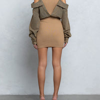 Ribbed Sweater Mini Dress W Denim Shirt