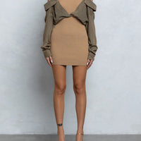 Ribbed Sweater Mini Dress W Denim Shirt