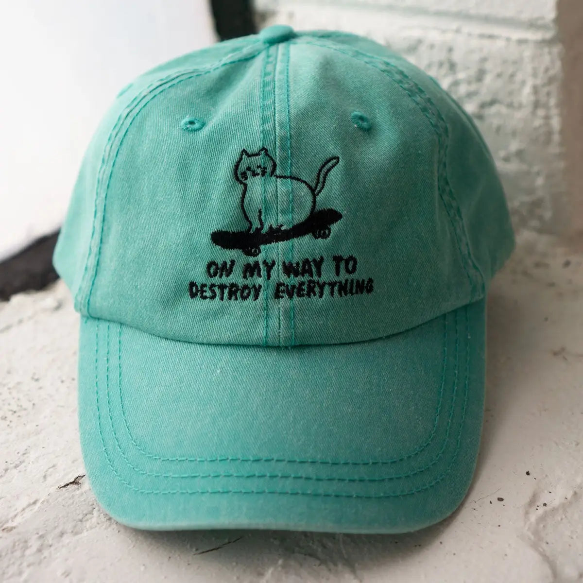 SK8 Cat Hat Embroidered Dad Hat Seafoam
