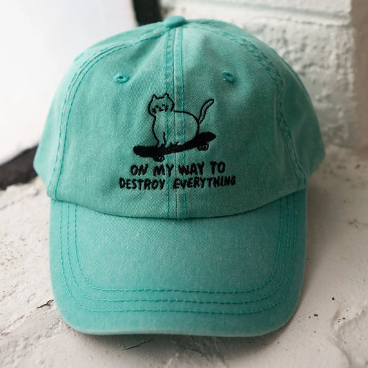 SK8 Cat Hat Embroidered Dad Hat Seafoam