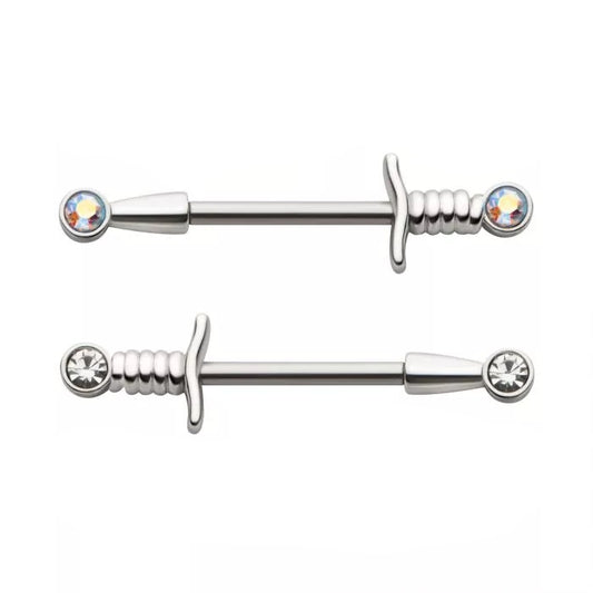 Dagger Bezel Gem Nipple Barbell