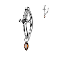 Dagger With Marquise Dangle Clicker Navel