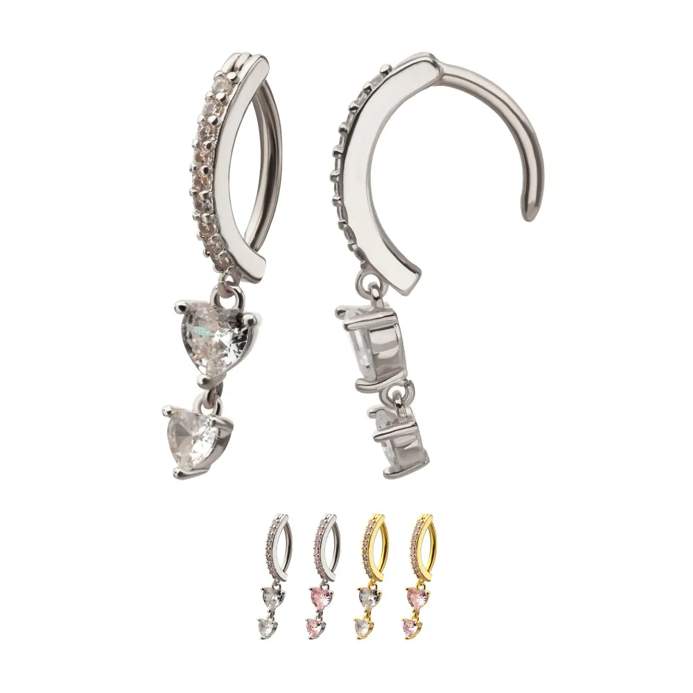 Double Heart Pave CZ Front Clicker Navel