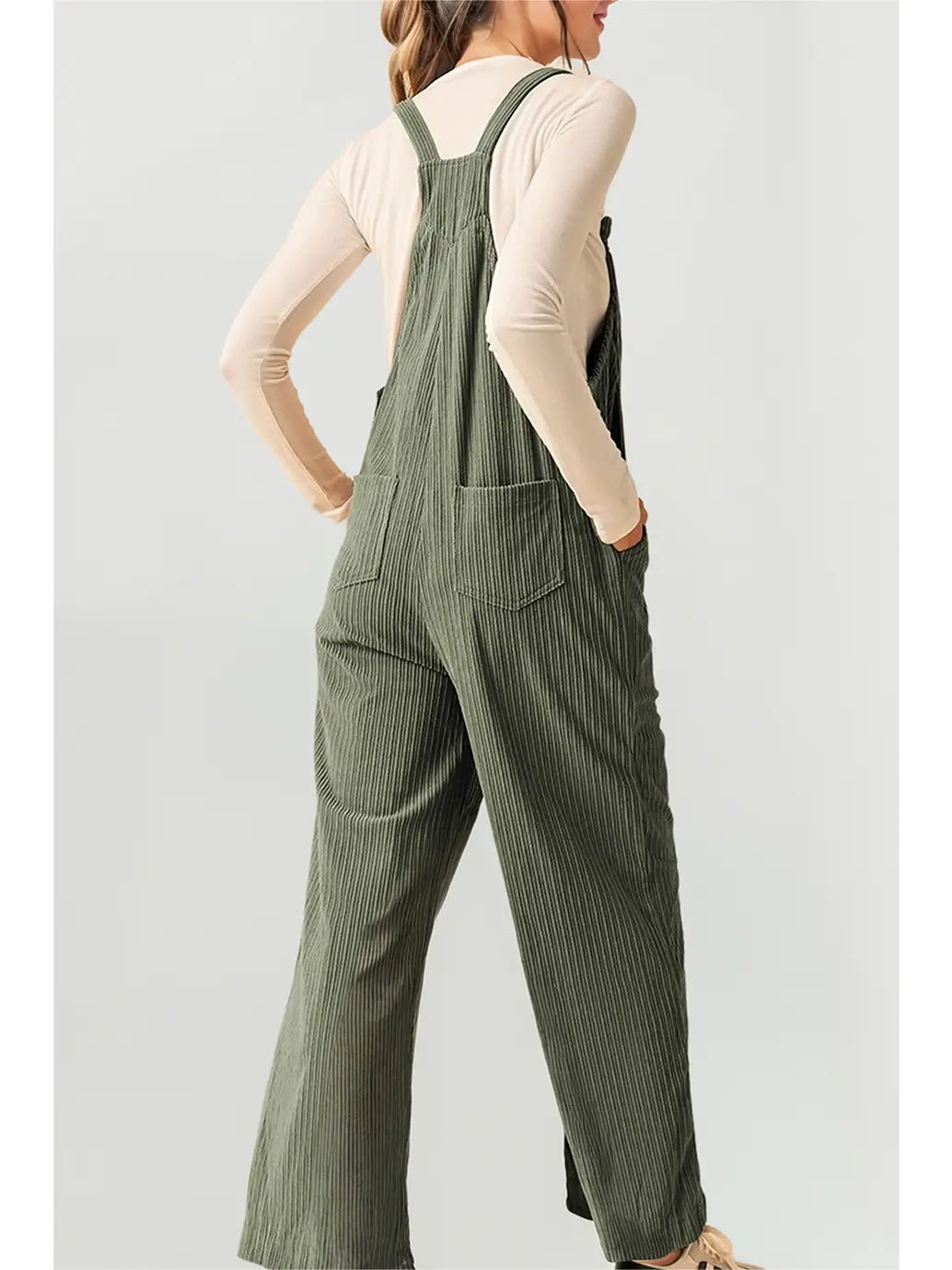 Corduroy Pocketed Wide Leg Loose Fit Overall
