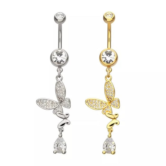 Double Butterfly With Teardrop Gem Navel