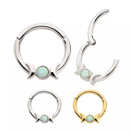 Double Crescent Moon 1 Bezel Opal Hinged Hoop