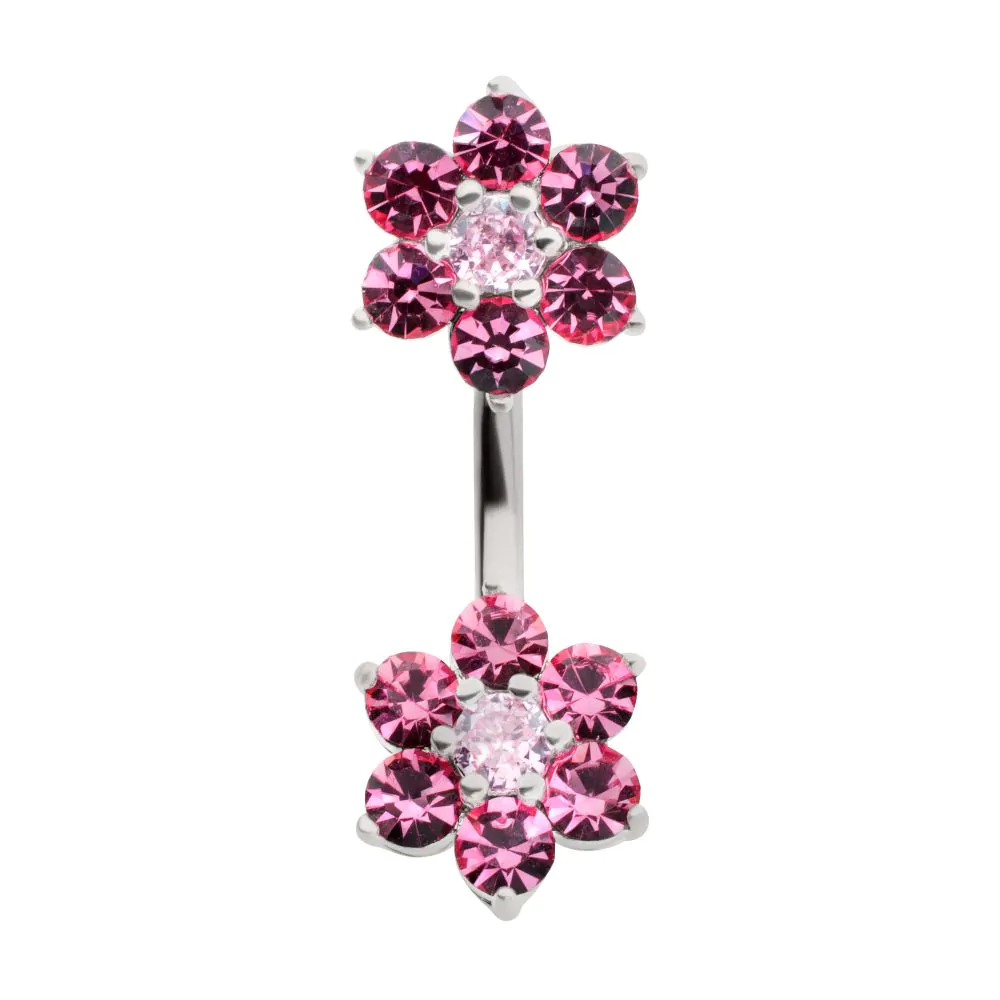 Double Flower Prong Round Gems Navel