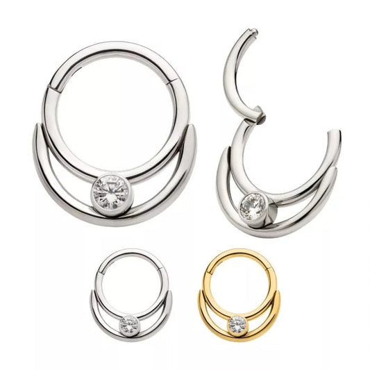 16g Double Hoop With 1 Bezeled Gem