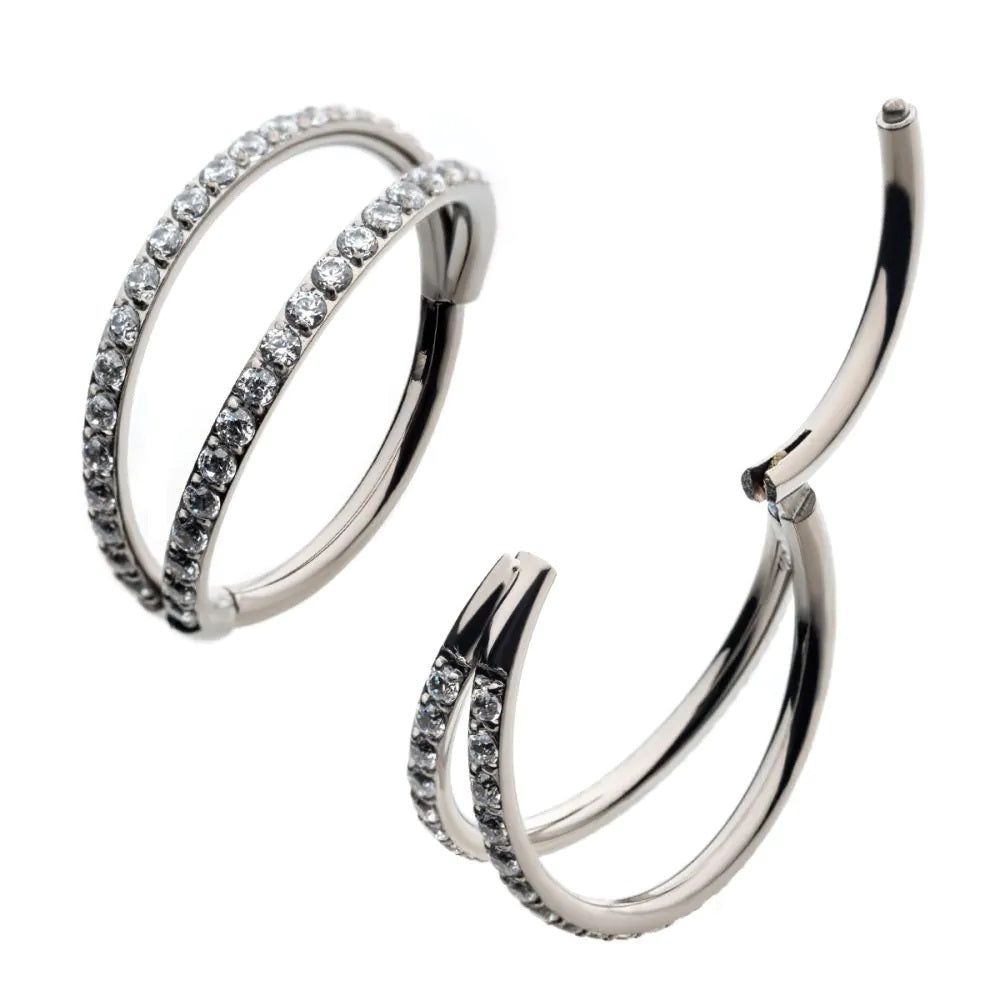 Double Hoop Jewelled Titanium Hinged Hoop