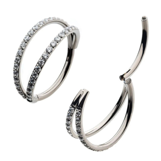 Double Hoop Jewelled Titanium Hinged Hoop