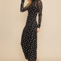 Polka Dot Mesh Print Maxi Dress With Separate Lining