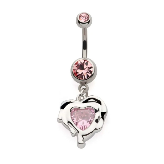Dripping Heart CZ Dangle Navel