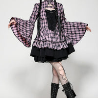 Mock Neck Plaid Two Tone Dress