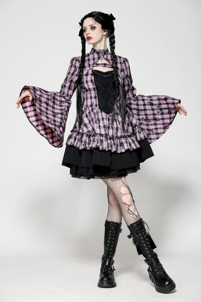 Mock Neck Plaid Two Tone Dress