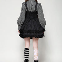 Black Striped Double Breasted Ruffle Dress