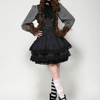 Black Striped Double Breasted Ruffle Dress