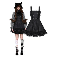 Black Striped Double Breasted Ruffle Dress