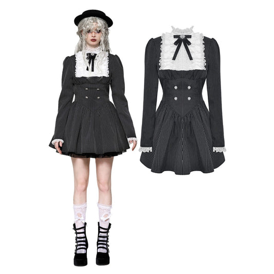 Striped Ruffle Scholarly Academia Dress