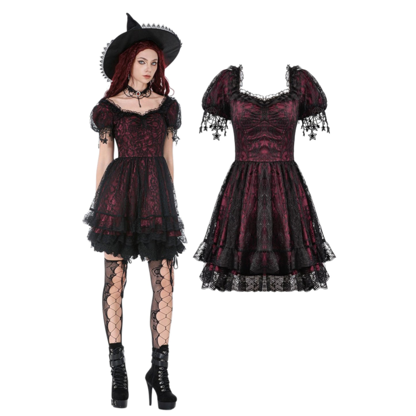 Red And Black Lace Dress