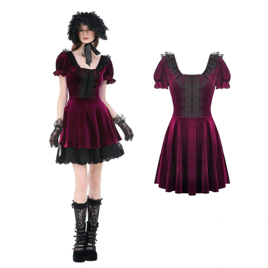 Gothic Velvet Dress With Lace Trim