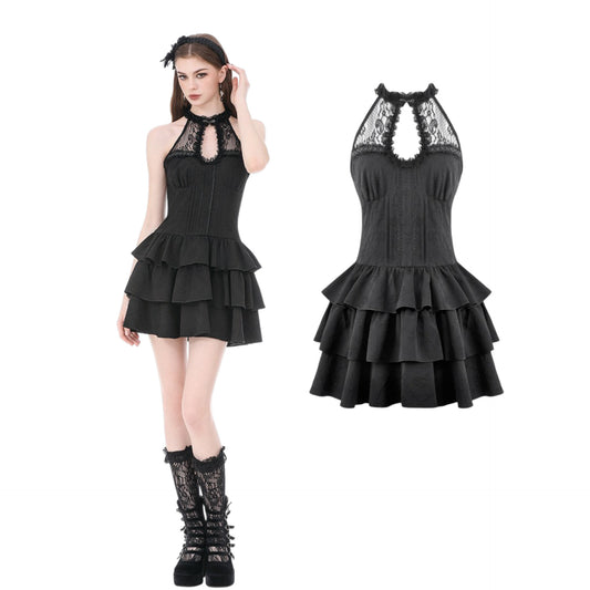 Lace Trim Tiered Mini Dress